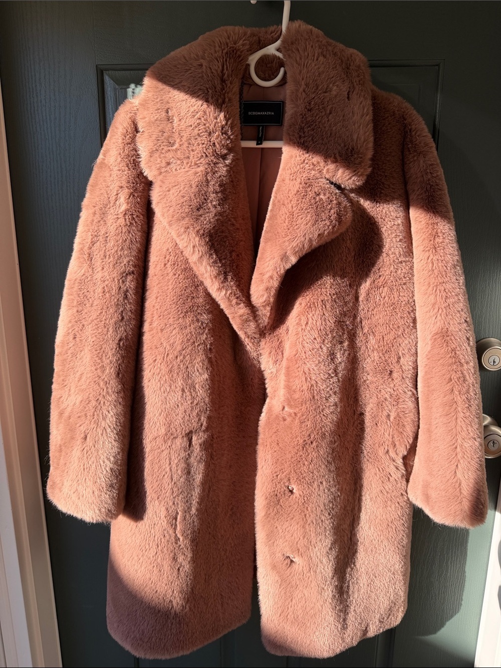 BCBGMAXAZRIA Dusty Rose Teddy Faux Fur Coat - Picture 12 of 13